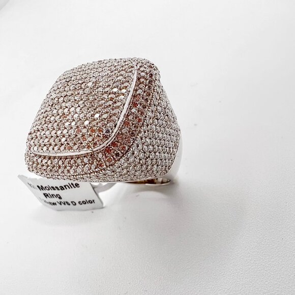 925 Sterling Sliver Moissanite Square Elevated Ring, 3cm wide with 7.25ctw VVS S - Picture 2 of 5